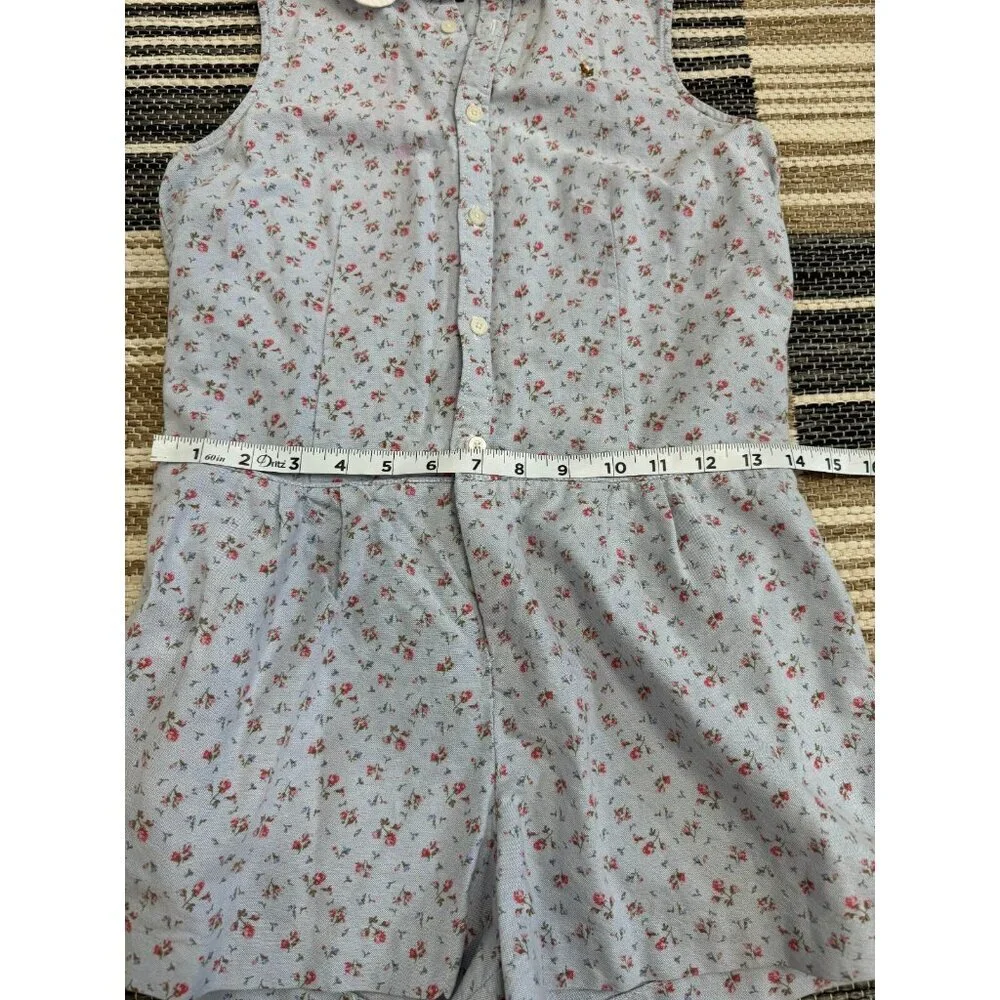 Ralph Lauren Girls Floral Sleeveless Romper Shorts Preppy Light Blue Size 16